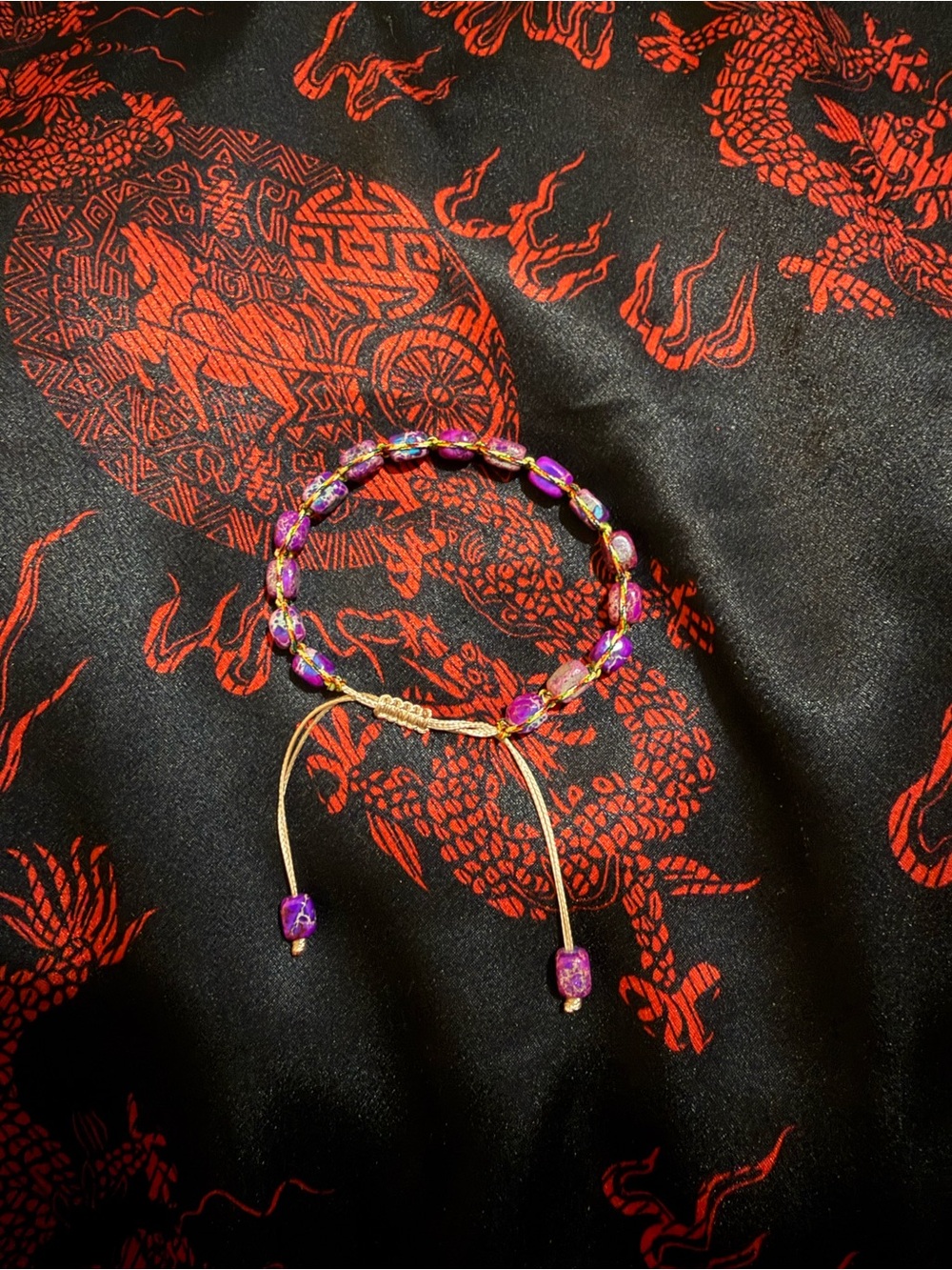 Gold Cord Bracelet with Purple Beads - Women Jewelry